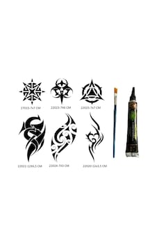 Airbrush Tattoo Tribal Kol Bacak Şablon + Hint Kınası Geçici Dövme Seti 6'lı