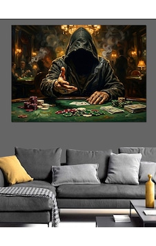 Poker Masasında Gizemli Kumarbaz Figürü Dekoratif Kanvas - Mdf Ahşap Tablo Poker Masasında Gizemli Kumarbaz Figürü Dekoratif Kanvas - Mdf Ahşap Tablo
