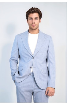 Buz Mavisi Slim Fit İki Düğmeli Keten Görünümlü Erkek Takım Elbise - Wessi Koyu Mavi Buz Mavisi Slim Fit İki Düğmeli Keten Görünümlü Erkek Takım Elbise - Wessi Koyu Mavi