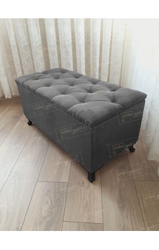 Lüks Sandıklı Kapitoneli Ayakucu Puf Bench 110 Cm Siyah Ayak Gri Lüks Sandıklı Kapitoneli Ayakucu Puf Bench 110 Cm Siyah Ayak Gri