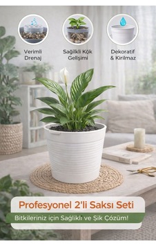 Akıllı 2 Li Saksı Seti Bone Beyaz Dekoratif Saksı + Şeffaf Üretim Saksısı Drenajlı, Kırılmaz Akıllı 2 Li Saksı Seti Bone Beyaz Dekoratif Saksı + Şeffaf Üretim Saksısı Drenajlı, Kırılmaz