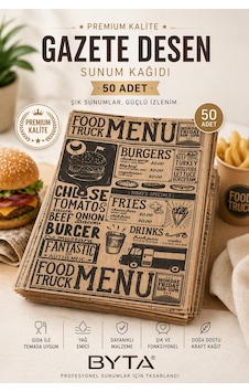 Gazete Desen Sunum Kağıdı 50 Adet 35x25 Yağ Geçirmez Kraft Servis Kağıdı Burger, Fast Food, Cafe Sunum Kağıdı Karışık Desen Kendinden Desenli Vintage Gazete Desen Sunum Kağıdı 50 Adet 35x25 Yağ Geçirmez Kraft Servis Kağıdı Burger, Fast Food, Cafe Sunum Kağıdı Karışık Desen Kendinden Desenli Vintage