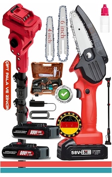 Böhrer Alman V258 5Ah 25MM Teleskop Uzatmalı Kömürsüz Red Akülü Budama Testeresi 6" Pala Ve Zincir