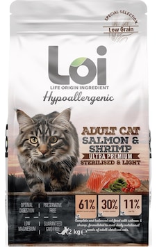 Loi Hipoalerjenik Sterilised Kısırlaştırılmış Somonlu ve Karidesli Yetişkin Kedi Maması 2 KG Loi Hipoalerjenik Sterilised Kısırlaştırılmış Somonlu ve Karidesli Yetişkin Kedi Maması 2 KG