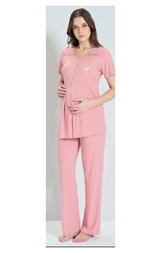 Pijadore 1850 Kısa Kol Hamile Lohusa Kadın Pijama Takım Gülkurusu