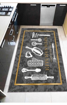 Füme Kaymaz Tabanlı Merdane Desenli Mutfak Halısı Ar1276n11 Füme Kaymaz Tabanlı Merdane Desenli Mutfak Halısı Ar1276n11