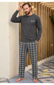 Hermevsim Aydoğan Erkek Pijama Takımı %100 Pamuk Süprem Patlı Yaka Uzun Kol Koyu Gri Tuna 260537 Hermevsim Aydoğan Erkek Pijama Takımı %100 Pamuk Süprem Patlı Yaka Uzun Kol Koyu Gri Tuna 260537
