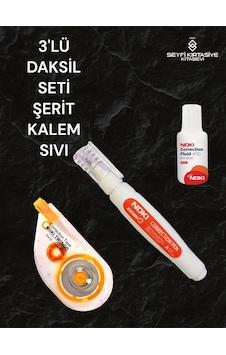 3'lü Daksil Seti Şerit Kalem Sıvı Fırçalı Daksil Sıvı Silici