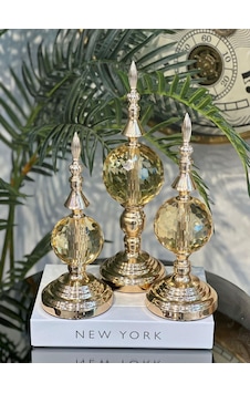 Alfafe Home Büyük Boy Gold 3 Lü Dekoratif Alem Renkli Dekorlu Kristal Top Küre & Obje Aksesuar
