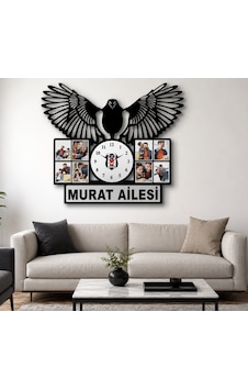45x40 Cm Beşiktaş Temalı Kişiye Özel Duvar Saati 3 Mm
