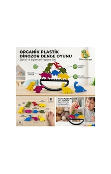 Organik Bazlı Dino Denge Oyuncağı - Eşleştirme Eğitici Aktivite Seti - Montessori Okul Öncesi Öğretici Çocuk İnce Motor Gelişimi Oyuncak
