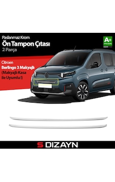 S-dizayn Citroen Berlingo Makyajlı Krom Ön Tampon Çıtası 2 Prç 2024 Üzeri A+ Kalite