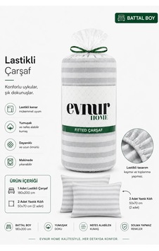Evnur Home Çizgili Lastikli Çarşaf Seti Battal Boy Gri Evnur Home Çizgili Lastikli Çarşaf Seti Battal Boy Gri