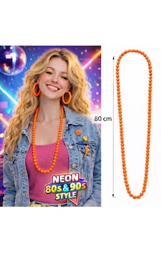 Neon - 916 - Turuncu Boncuk Kolye 80 Cm Retro 80 Ler 90 Lar - Csmo-tex - Parti Aksesuarı 6