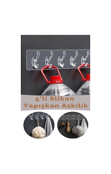 Çok Amaçlı Yapışkanlı 5li Şeffaf Slikon Duvar Kapı Arkası Askılık Şeffaf Çok Amaçlı Yapışkanlı 5li Şeffaf Slikon Duvar Kapı Arkası Askılık Şeffaf
