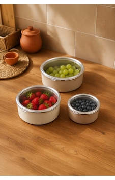 Bambum Lumino 3 Lü Emaye Saklama Kabı Bej B7689 300+700+1000ml Bambum Lumino 3 Lü Emaye Saklama Kabı Bej B7689 300+700+1000ml