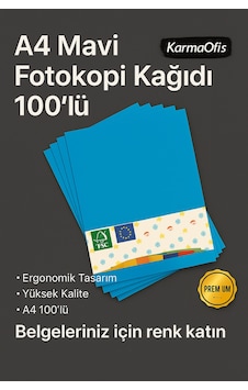 Mavi Renk A4 Fotokopi Kağıdı 100'lü Yüksek Kalite Mavi Renk A4 Fotokopi Kağıdı 100'lü Yüksek Kalite