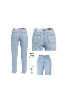 Miss Poem Kadın Açık Mavi Yüksek Bel Arka Cep Taş Detaylı Mom Fit Jean Pantolon A.mavi