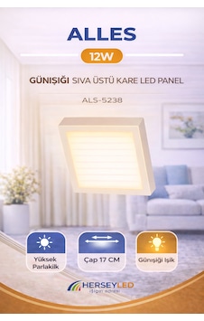 Alles 12w Günışığı Işık Beyaz Kasa Sıva Üstü Kare Led Panel Gün Işığı Alles 12w Günışığı Işık Beyaz Kasa Sıva Üstü Kare Led Panel Gün Işığı