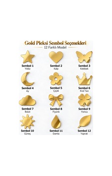 12 Li Gold / Gümüş Pleksi Süsleme Paketi 2 Cm Yapışkanlı Dekoratif Semboller Altın