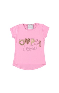 Liay Moda Oops Taş İşlemeli Kız Çocuk Tişört Pembe