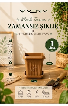 Dekoratif Antik Kare Alt Tabaklı Saksı 1 Litre 1 Adet Dekoratif Antik Kare Alt Tabaklı Saksı 1 Litre 1 Adet
