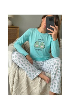 Femelle Turkuaz Avokado Desenli Pijama Takımı Femelle Turkuaz Avokado Desenli Pijama Takımı