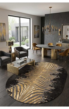 Frenda Home Zebra Desen Pamuk Taban Baskılı Oval Halı Siyah Frenda Home Zebra Desen Pamuk Taban Baskılı Oval Halı Siyah