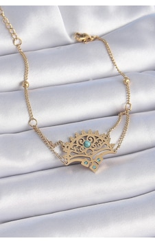 316l Çelik Gold Renk Mavi Taşlı Etnik Desen Kadın Bileklik Çok Renkli