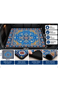 Kaymaz Tabanlı, Siyah Biyeli, Dekoratif Araç Bagaj Paspası-75x100 Cm Oto Bagaj Halısı