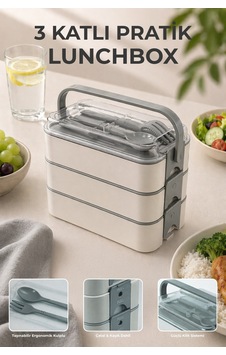 3 Katlı Bölmeli Lunchbox - Kilitli - Taşıma Saplı - Kaşık & Çatal Dahil G-770 Gri Gri 3 Katlı Bölmeli Lunchbox - Kilitli - Taşıma Saplı - Kaşık & Çatal Dahil G-770 Gri Gri