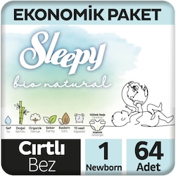 Sleepy Bio Natural Yenidogan Bebek Bezi 1 Numara Ekonomik Paket 64 Adet