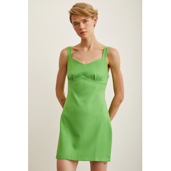 Arkasi Fermuarli Askili Mini Elbise Yesil