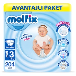 Molfix Bebek Bezi 3 Beden Midi Avantajli Paket 204 Adet