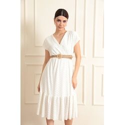 Modaplaza Kadin Kemerli Elbise 1338- Beyaz K23MCZB1338ELBSBEYAZ