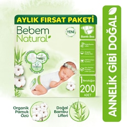 Bebem Natural Bebek Bezi 1 Beden Yenidogan Aylik Firsat Paketi 200 Adet