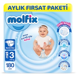 Molfix Bebek Bezi 3 Beden Midi Aylik Firsat Paketi 180 Adet