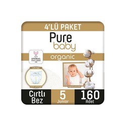 Pure Baby Organik Pamuklu Cirtli Bez 4'lü Paket 5 Numara Junior 160 Adet
