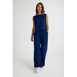 Barbora Keten Günlük Rahat Kolsuz Alt Üst Kadin Takim Ln08lacivert6 001