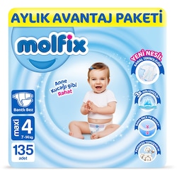 Molfix Bebek Bezi 4 Beden Maxi Aylik Avn. Paket 135 Adet