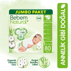 Bebem Natural Bebek Bezi 1 Beden Yenidogan Jumbo Paket 80 Adet - Bebem Natural