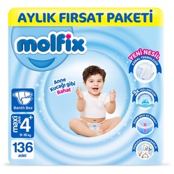 Molfix Bebek Bezi 4  Beden Maxi Plus Aylik Firsat Paketi 136 Adet