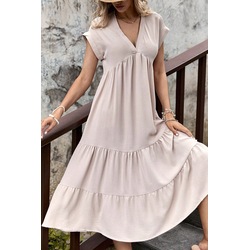 Gabria V Yaka Katli Ayrobin Elbise Bej