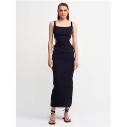 Kadin Siyah Pencere Detayli Uzun Elbise