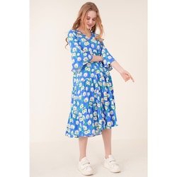 Gabria Kadin V Yaka Çiçek Desenli Elbise Mavi