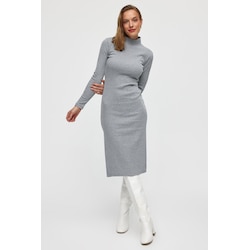 Muni Muni Yarim Bogazli Fitilli Kadin Elbise Gri