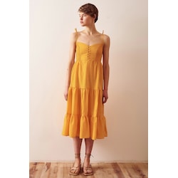 Sirti Büzgülü Askili Elbise Sari