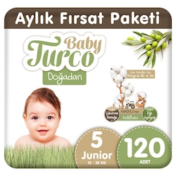 Baby Turco Dogadan Bebek Bezi 5 Numara Junior Aylik Firsat Paketi 120 Adet