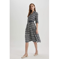 Defacto Gömlek Yaka Baskili Yarim Kol Midi Elbise Z8005az24spnv135