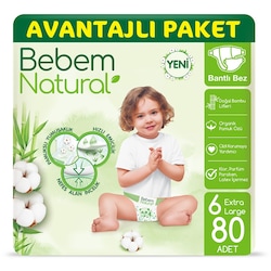 Bebem Natural Bebek Bezi 6 Numara Ekstra Large Avantajli Paket 80 Adet
